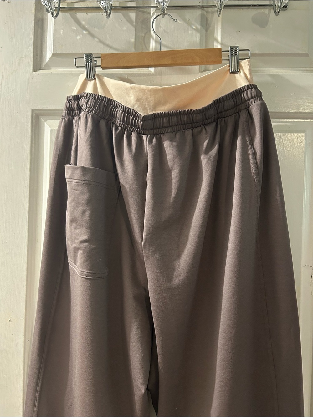 Free People Dark Brown Jogger Pants with Cream Waistband - Picture 4 of 4